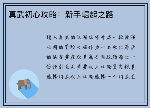 真武初心攻略：新手崛起之路